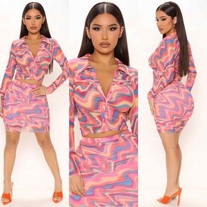 💥 NEW | Abstract Multicolor Print with Sheer Long Sleeve Top and Skirt Set